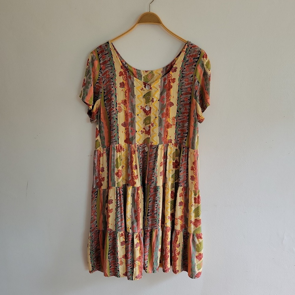 Vintage XD Xtreme Island Designs Babydoll Dress Large Tiered Button Front Grunge